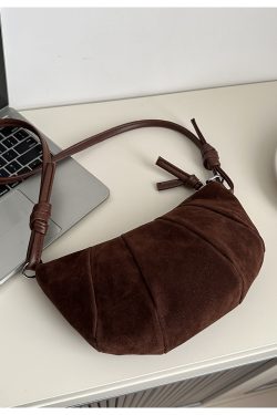 Korean Style Women's Horn-Shaped Suede Dumpling Bag - Trendy 2025 Versatile Shoulder & Crossbody Bag