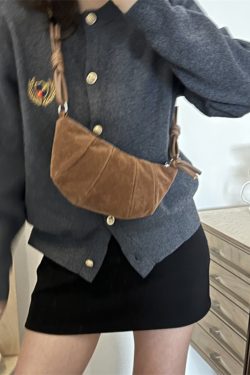 Korean Style Women's Horn-Shaped Suede Dumpling Bag - Trendy 2025 Versatile Shoulder & Crossbody Bag