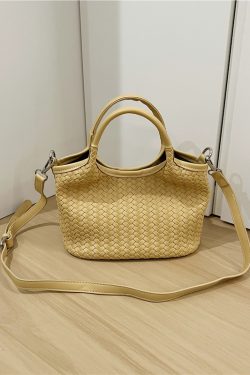 Korean Style Woven Soft Leather Vegetable Basket Handbag - Fashionable Crossbody Tote Bag for Trendy Looks