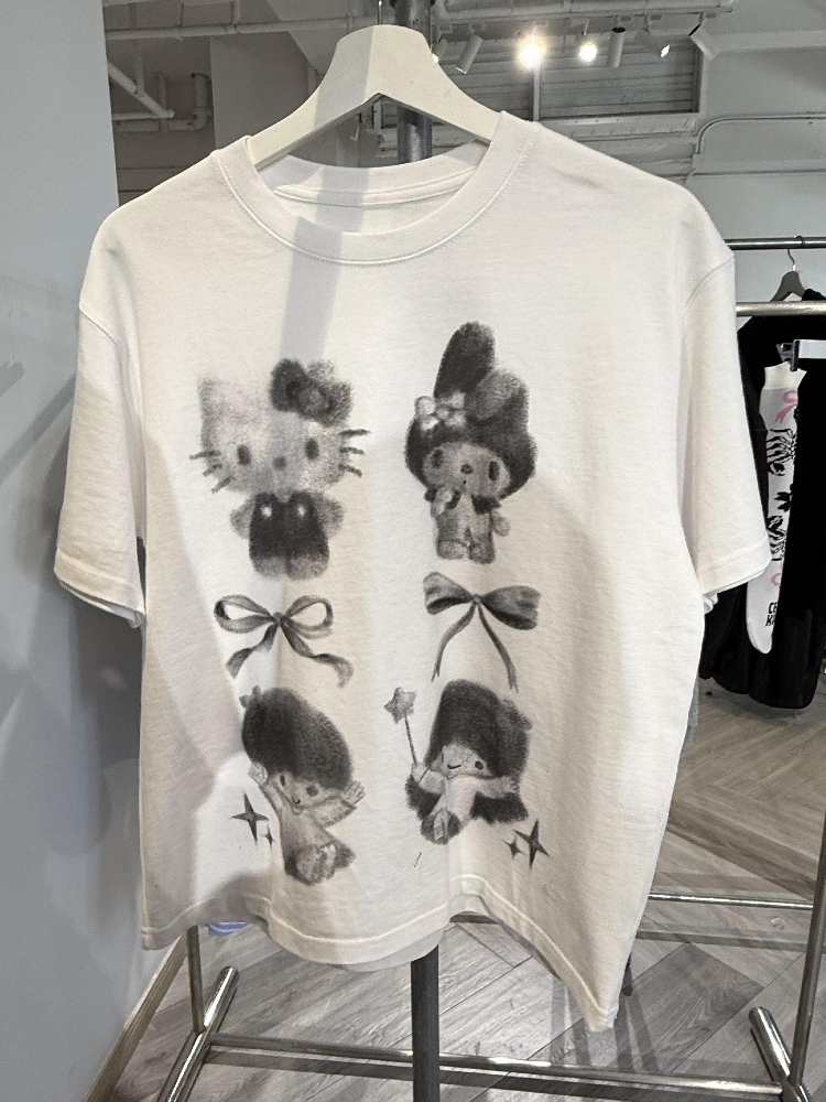 Korean Style Youthful Kitty Cartoon Print Casual Loose Fit Pure Cotton Short-Sleeve T-Shirt Top Korean Style Youthful Kitty Cartoon Print Casual Loose Fit Pure Cotton Short-Sleeve T-Shirt Top