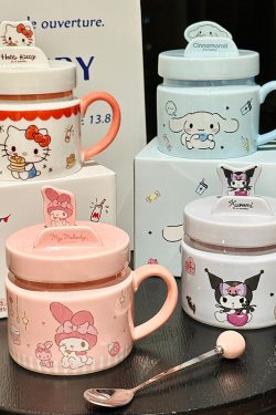 Kuromi Ceramic Mug with Lid - Cute High-Value Home & Office Coffee Cup for Girls - Kawaii Style Drinkware