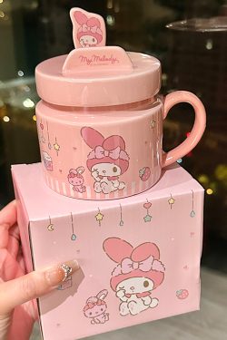 Kuromi Ceramic Mug with Lid - Cute High-Value Home & Office Coffee Cup for Girls - Kawaii Style Drinkware