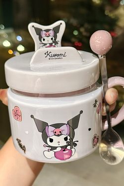 Kuromi Ceramic Mug with Lid - Cute High-Value Home & Office Coffee Cup for Girls - Kawaii Style Drinkware