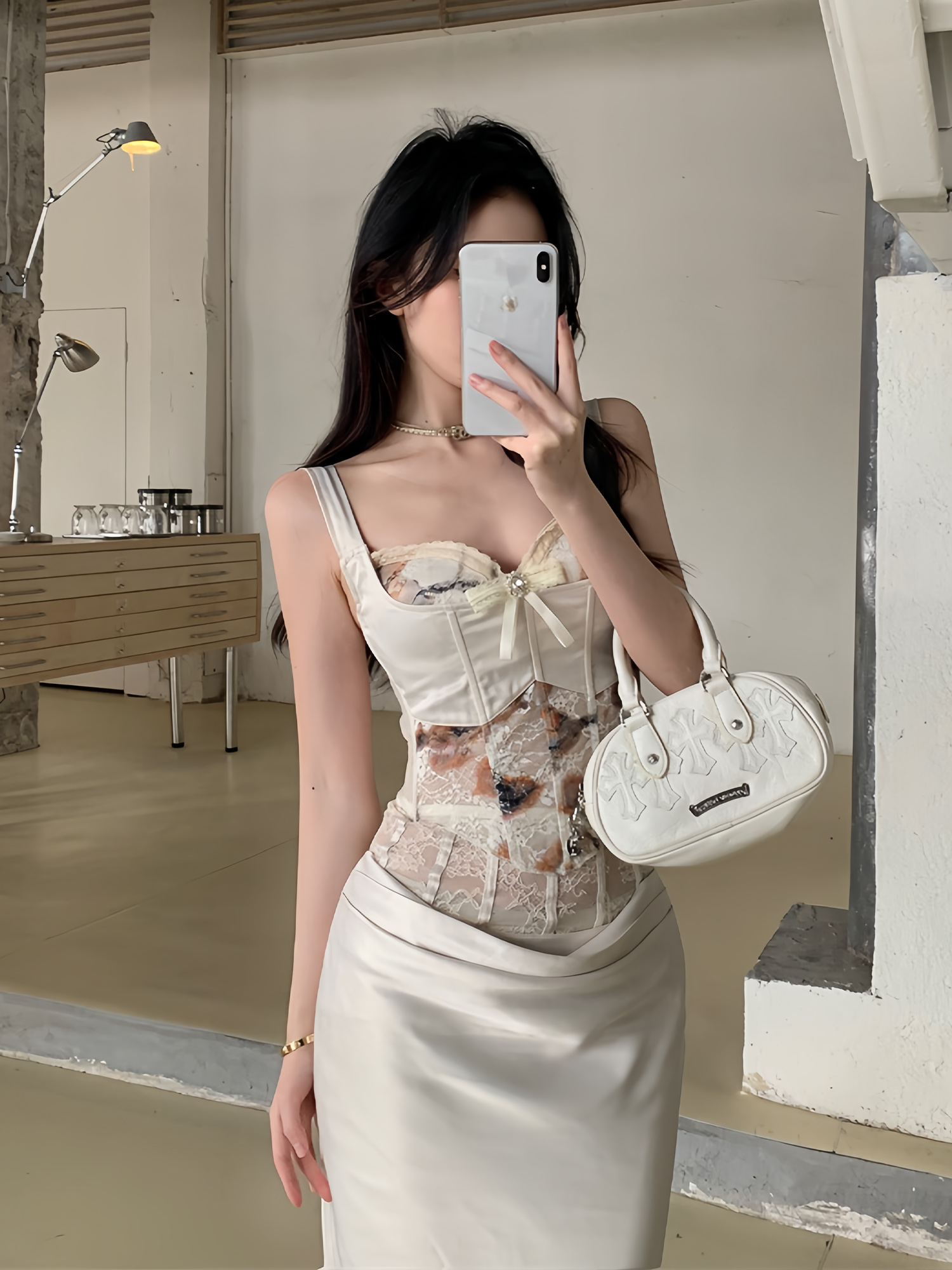 Lace Camisole and Fishbone Long Skirt Set for Women - Spring 2025 Sexy Fashion, Chic Look, Perfect for 90s and Y2K Styles Lace Camisole and Fishbone Long Skirt Set for Women - Spring 2025 Sexy Fashion, Chic Look, Perfect for 90s and Y2K Styles