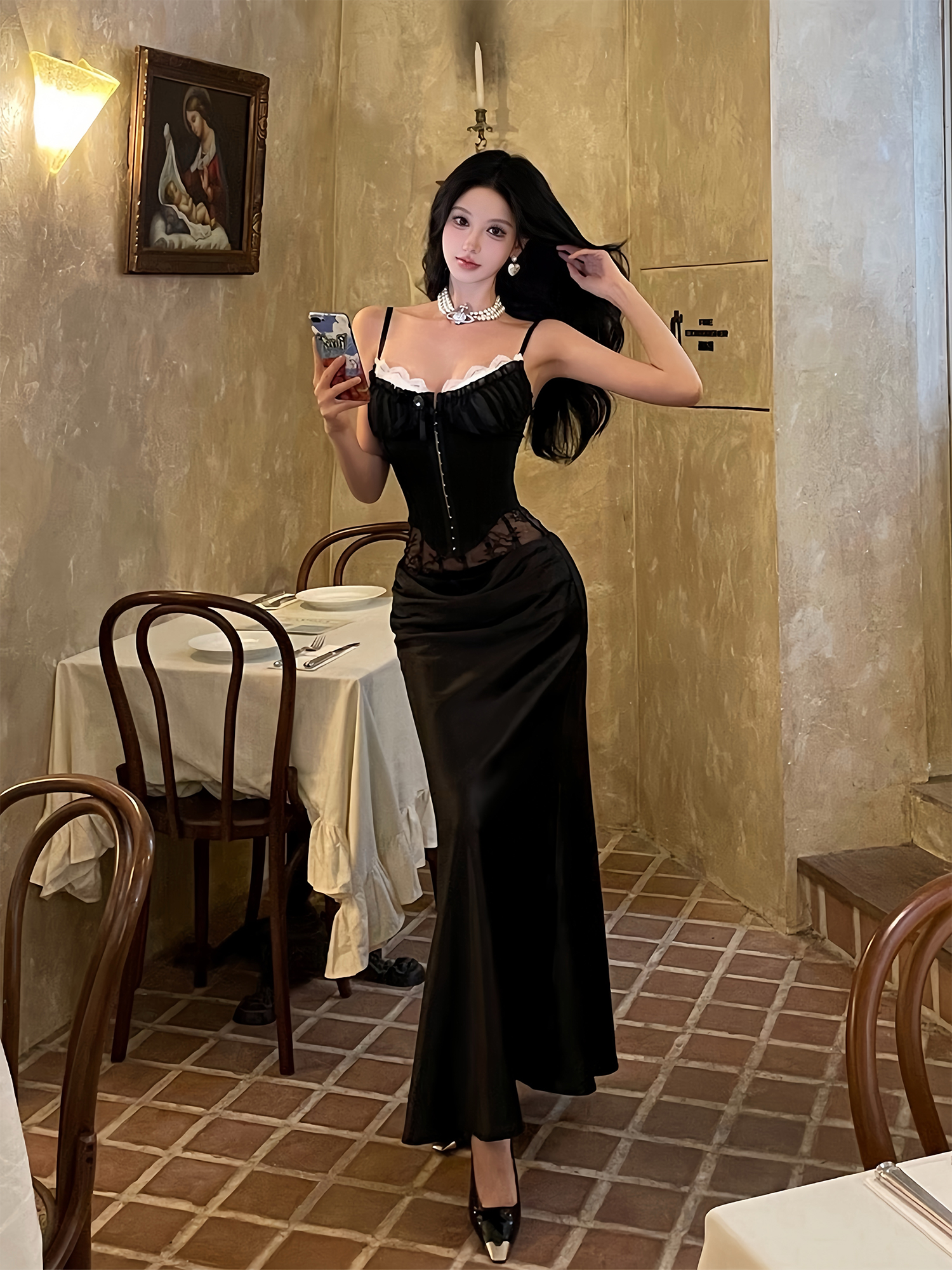 Lace Camisole and Fishbone Long Skirt Set for Women - Spring 2025 Sexy Fashion, Chic Look, Perfect for 90s and Y2K Styles Lace Camisole and Fishbone Long Skirt Set for Women - Spring 2025 Sexy Fashion, Chic Look, Perfect for 90s and Y2K Styles