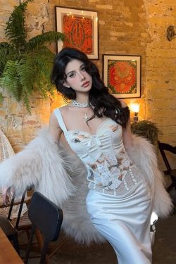 Lace Camisole and Fishbone Long Skirt Set for Women - Spring 2025 Sexy Fashion, Chic Look, Perfect for 90s and Y2K Styles