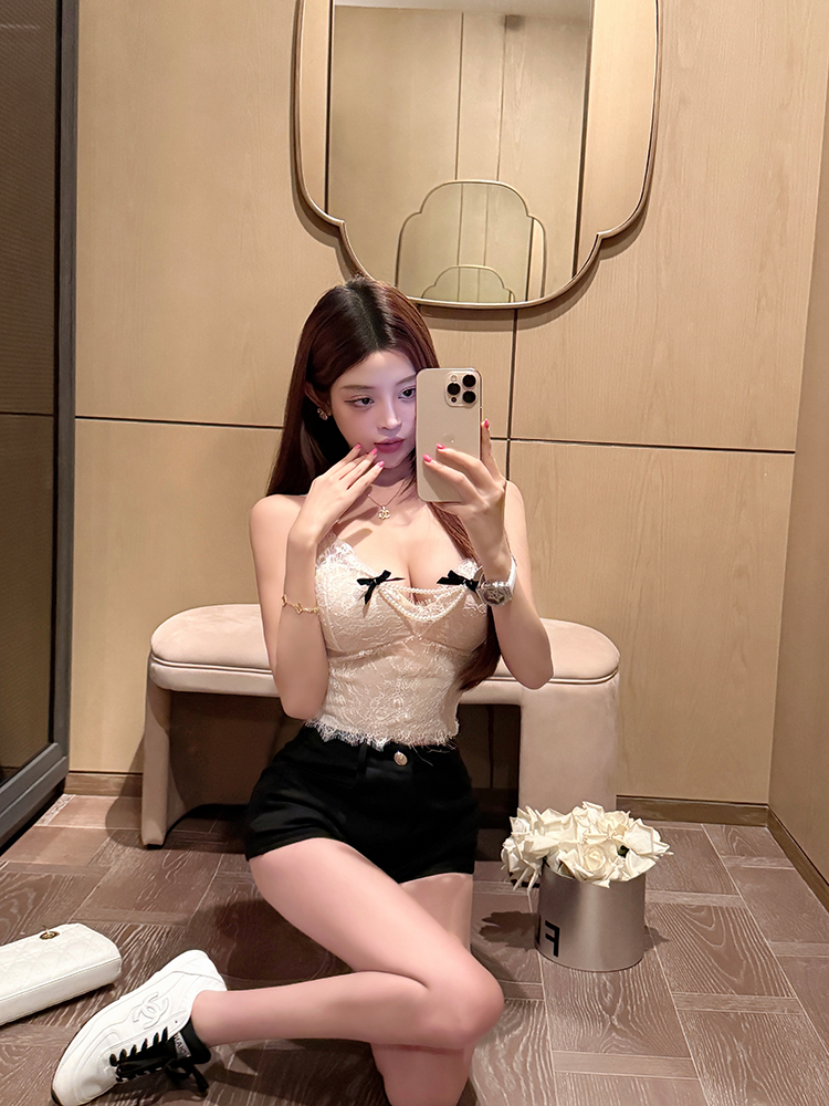 Lace Camisole Top, Sexy Eyelash Slim-Fit Design with Built-In Padding, Pure Desire Style, Trendy 90s Inspired Fashion Lace Camisole Top, Sexy Eyelash Slim-Fit Design with Built-In Padding, Pure Desire Style, Trendy 90s Inspired Fashion