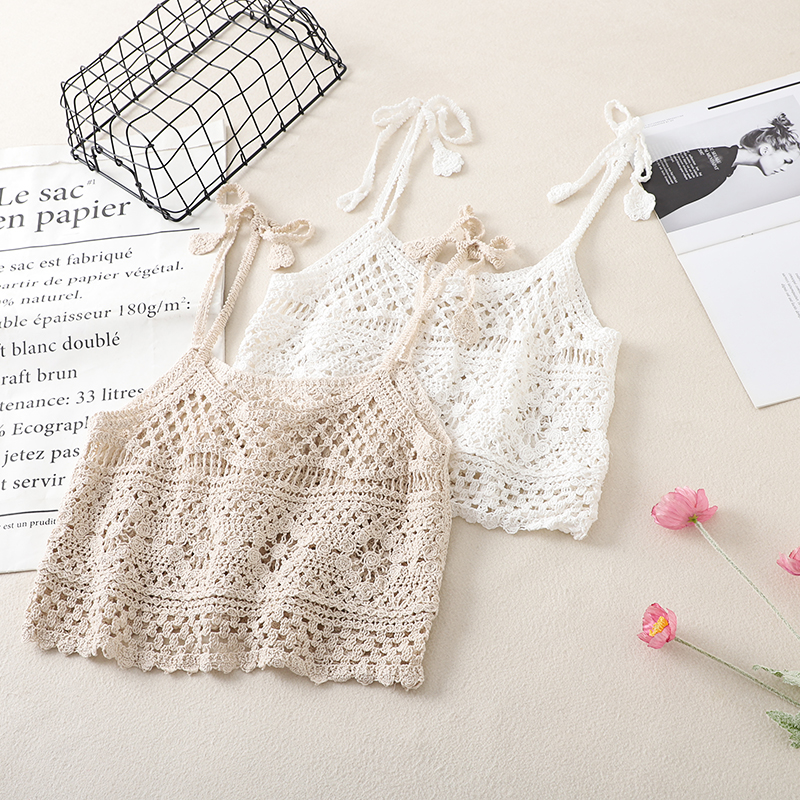 Lace Crochet Hollow Knit Tie-Back Tank Top for Women, Vintage Loose Sleeveless Cropped Summer Outerwear, Y2K Style Lace Crochet Hollow Knit Tie-Back Tank Top for Women, Vintage Loose Sleeveless Cropped Summer Outerwear, Y2K Style