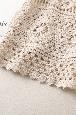 Lace Crochet Hollow Knit Tie-Back Tank Top for Women, Vintage Loose Sleeveless Cropped Summer Outerwear, Y2K Style