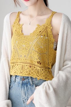 Lace Crochet Hollow-Out Bohemian Summer Beach Tank Top for Women - Perfect Vacation Cover-Up