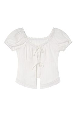 Lace Edge Tie Short-Sleeve Shirt for Women, Sweet Wind Summer Top, Exquisite Blouse, Stylish Summer Fashion, Y2K Inspired