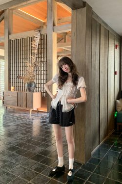 Lace Edge Tie Short-Sleeve Shirt for Women, Sweet Wind Summer Top, Exquisite Blouse, Stylish Summer Fashion, Y2K Inspired