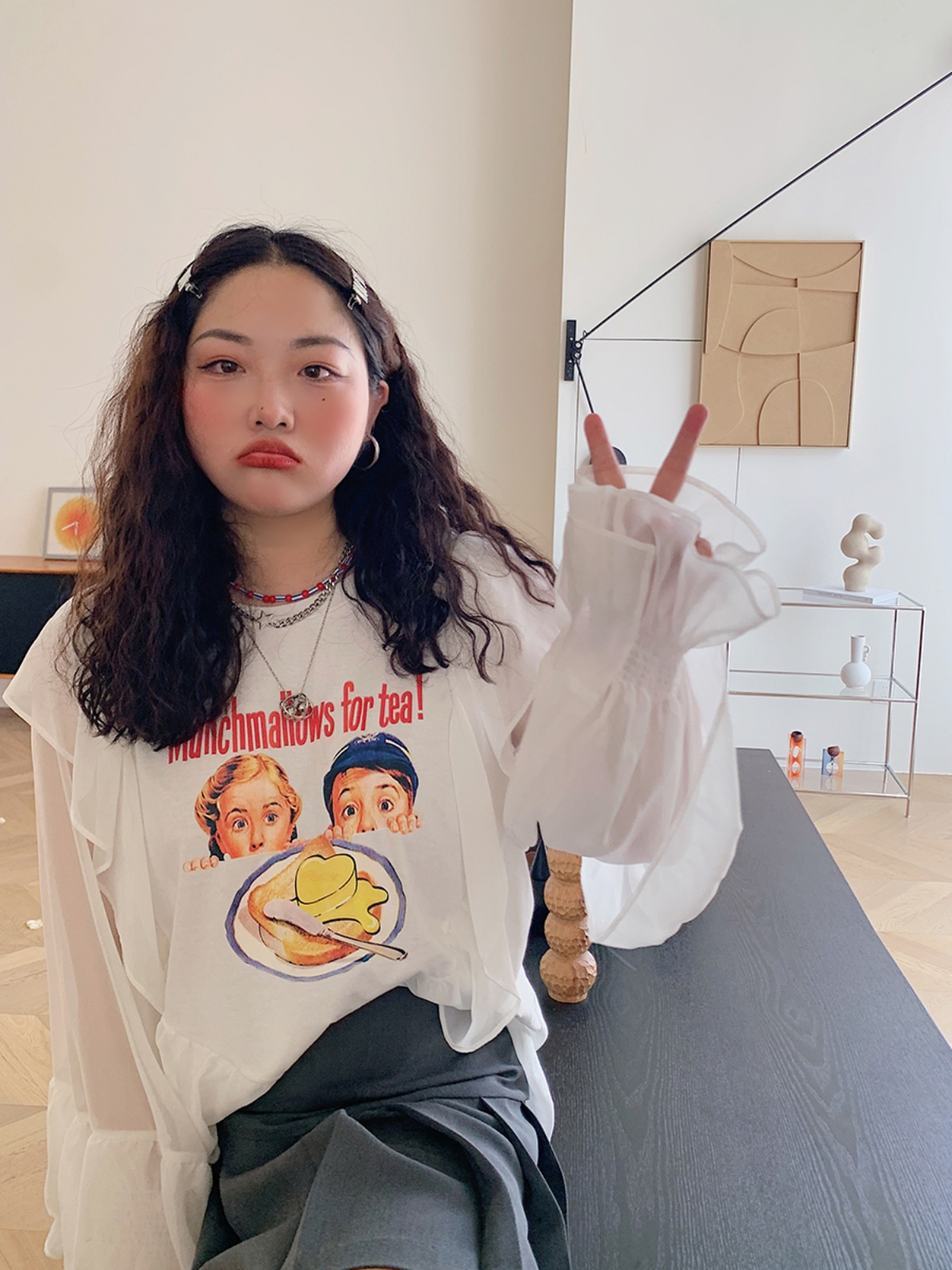 Lace-Edged Chiffon Shirt for Women, Loose Plus Size, Stylish Fashion Top, Belly-Covering, 90s-Inspired Chic Blouse Lace-Edged Chiffon Shirt for Women, Loose Plus Size, Stylish Fashion Top, Belly-Covering, 90s-Inspired Chic Blouse