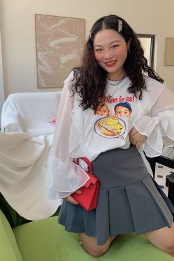 Lace-Edged Chiffon Shirt for Women, Loose Plus Size, Stylish Fashion Top, Belly-Covering, 90s-Inspired Chic Blouse