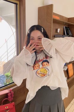 Lace-Edged Chiffon Shirt for Women, Loose Plus Size, Stylish Fashion Top, Belly-Covering, 90s-Inspired Chic Blouse