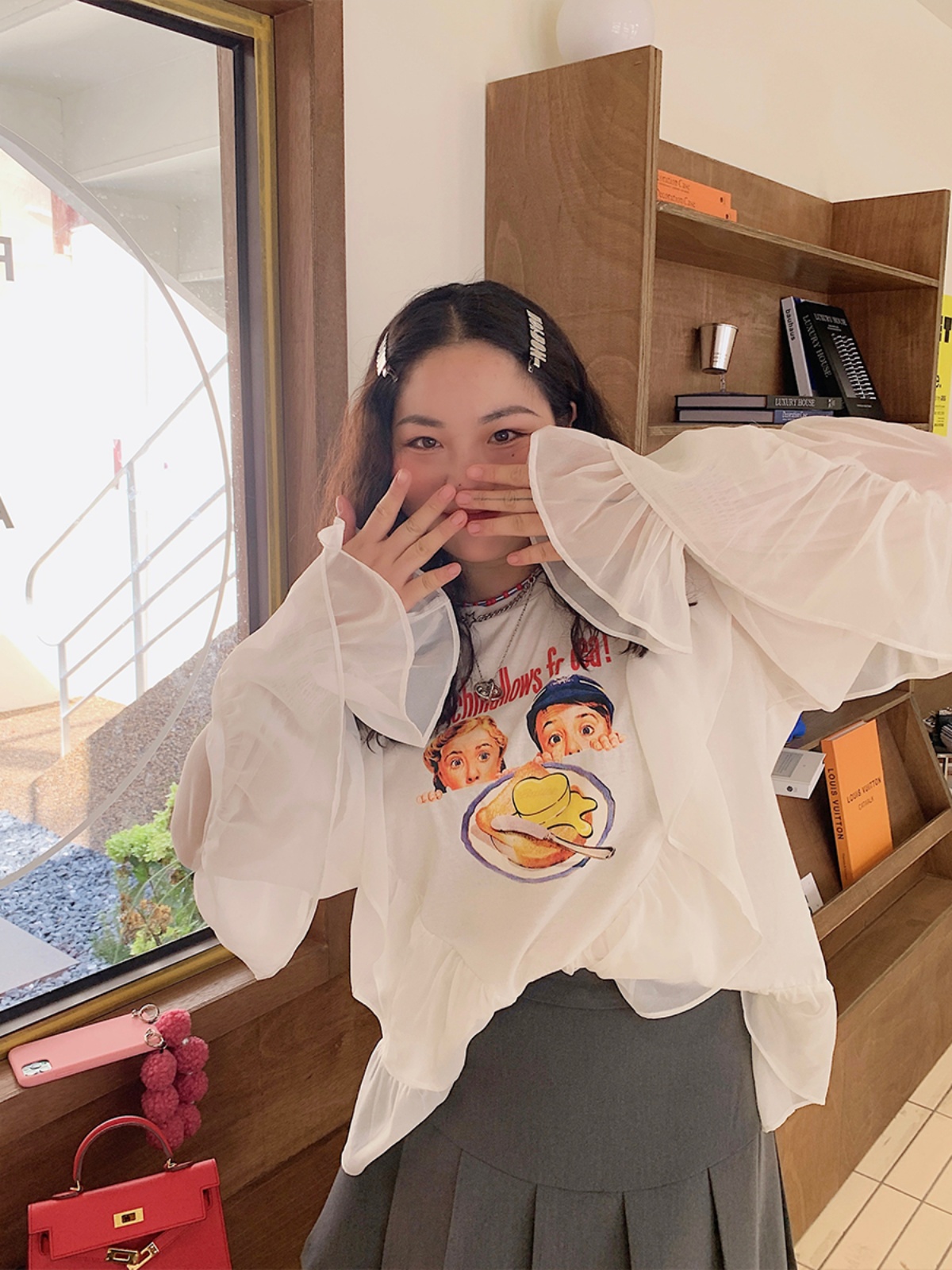 Lace-Edged Chiffon Shirt for Women, Loose Plus Size, Stylish Fashion Top, Belly-Covering, 90s-Inspired Chic Blouse Lace-Edged Chiffon Shirt for Women, Loose Plus Size, Stylish Fashion Top, Belly-Covering, 90s-Inspired Chic Blouse