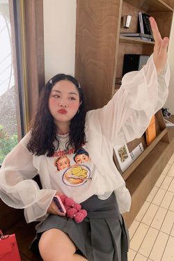 Lace-Edged Chiffon Shirt for Women, Loose Plus Size, Stylish Fashion Top, Belly-Covering, 90s-Inspired Chic Blouse