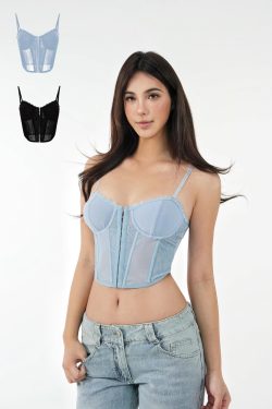 Lace Fishbone Corset Top with Straps for Layering - Y2K Style Fashion Must-Have for Outfits