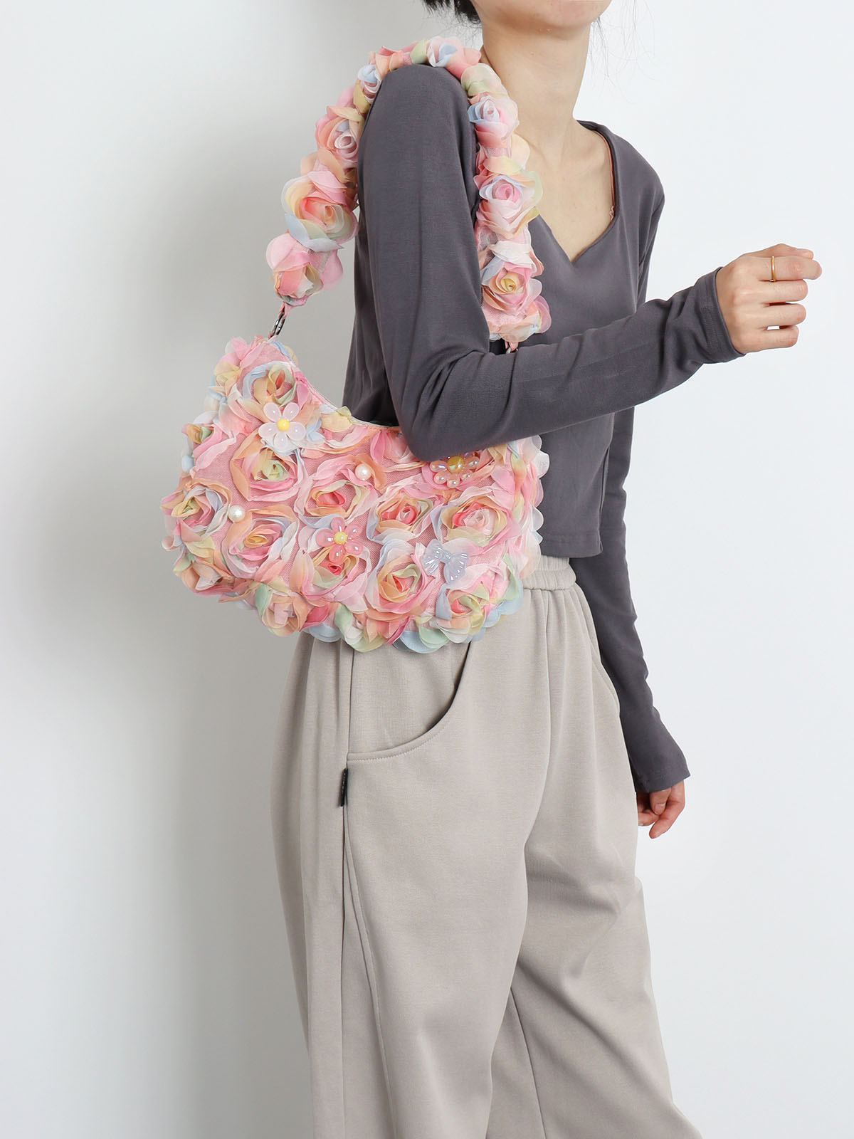 Lace Flower Underarm Bag - Pink Fairy Romantic Crossbody Bag for Spring/Summer, Sweet Girl Aesthetic, Niche Design Lace Flower Underarm Bag - Pink Fairy Romantic Crossbody Bag for Spring/Summer, Sweet Girl Aesthetic, Niche Design