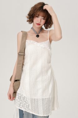 Lace Hollow-Out Camisole Dress for Women - Summer Layered Loose Slimming Dress, Girly Style, Niche Fashion, Y2K Trend