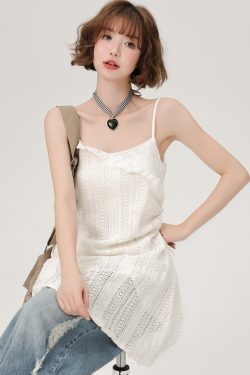 Lace Hollow-Out Camisole Dress for Women - Summer Layered Loose Slimming Dress, Girly Style, Niche Fashion, Y2K Trend
