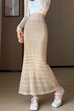 Lace Knitted Stretchy Pencil Skirt for Women - Slimming Bodycon Design with Ruffled Mermaid Hem, Perfect for Y2K and Chic Styles