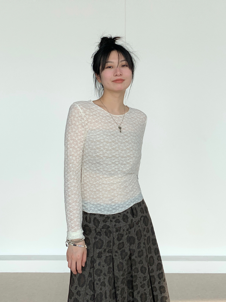 Lace Mesh Long Sleeve Versatile Layering Tee - Trendy Base Shirt for 90s and Y2K Fashion Styles Lace Mesh Long Sleeve Versatile Layering Tee - Trendy Base Shirt for 90s and Y2K Fashion Styles