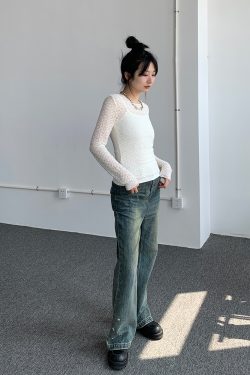 Lace Mesh Long Sleeve Versatile Layering Tee - Trendy Base Shirt for 90s and Y2K Fashion Styles