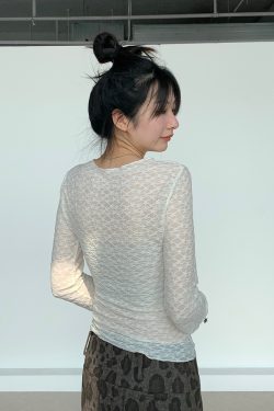 Lace Mesh Long Sleeve Versatile Layering Tee - Trendy Base Shirt for 90s and Y2K Fashion Styles