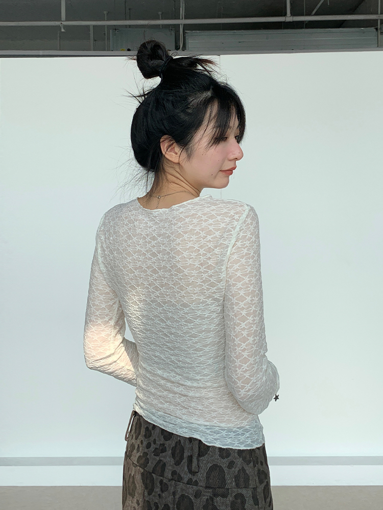 Lace Mesh Long Sleeve Versatile Layering Tee - Trendy Base Shirt for 90s and Y2K Fashion Styles Lace Mesh Long Sleeve Versatile Layering Tee - Trendy Base Shirt for 90s and Y2K Fashion Styles