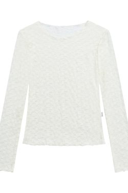 Lace Mesh Long Sleeve Versatile Layering Tee - Trendy Base Shirt for 90s and Y2K Fashion Styles