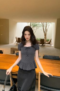 Lace Pleated Polka Dot Short Sleeve Shirt for Women - Elegant Slimming Waist Top, New Summer Style, Y2K Fashion