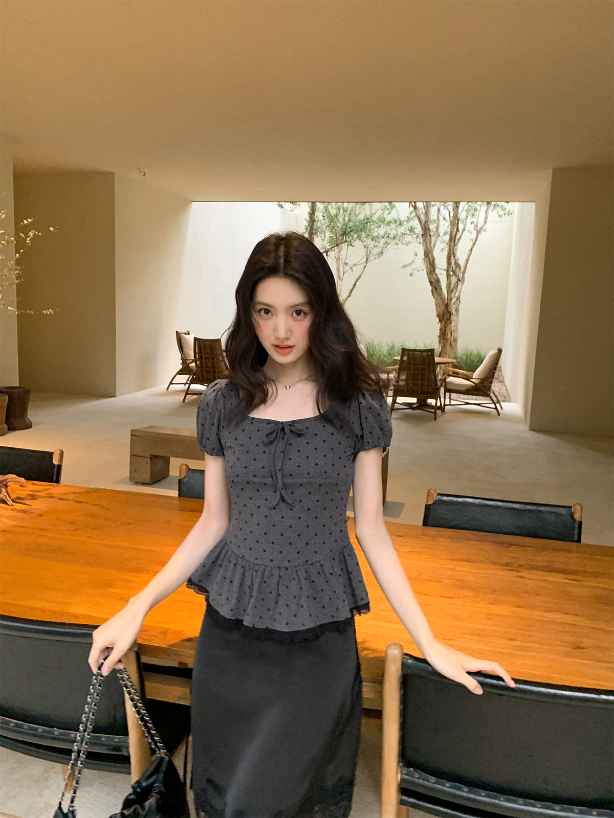 Lace Pleated Polka Dot Short Sleeve Shirt for Women - Elegant Slimming Waist Top, New Summer Style, Y2K Fashion Lace Pleated Polka Dot Short Sleeve Shirt for Women - Elegant Slimming Waist Top, New Summer Style, Y2K Fashion