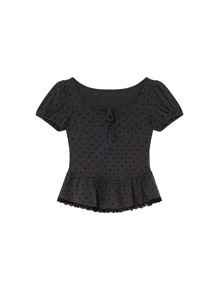 Lace Pleated Polka Dot Short Sleeve Shirt for Women - Elegant Slimming Waist Top, New Summer Style, Y2K Fashion Lace Pleated Polka Dot Short Sleeve Shirt for Women - Elegant Slimming Waist Top, New Summer Style, Y2K Fashion