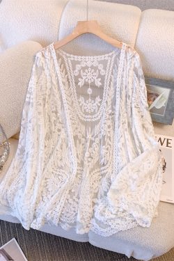 Lace Shawl Cardigan for Women - Lightweight Summer Outerwear, Hollow-Out Design for Skirts and Qipaos, Stylish Sun Protection