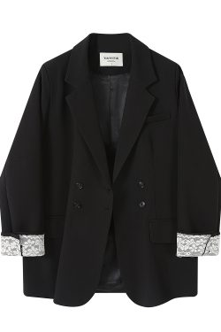 Lace Spliced Suit Jacket for Women - Spring 2025 Gray Blazer, Trendy 90s-Inspired Style for a Chic Look