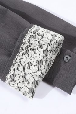 Lace Spliced Suit Jacket for Women - Spring 2025 Gray Blazer, Trendy 90s-Inspired Style for a Chic Look