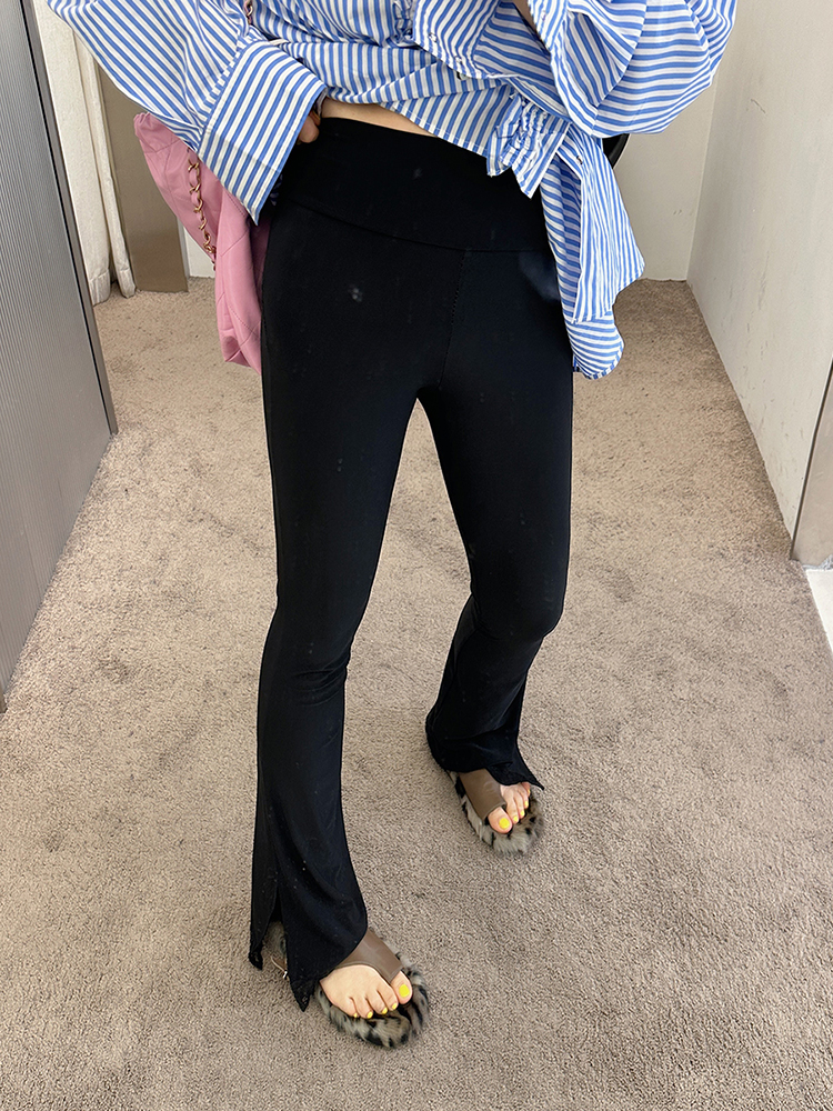 Lace Splicing High-Waisted Split Black Flared Pants for Women, Plus Size, Spring Summer Casual Fashion Lace Splicing High-Waisted Split Black Flared Pants for Women, Plus Size, Spring Summer Casual Fashion