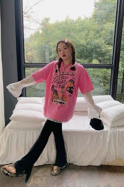 Lace Splicing High-Waisted Split Black Flared Pants for Women, Plus Size, Spring Summer Casual Fashion