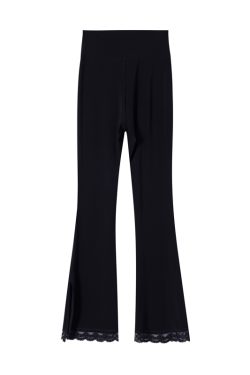 Lace Splicing High-Waisted Split Black Flared Pants for Women, Plus Size, Spring Summer Casual Fashion