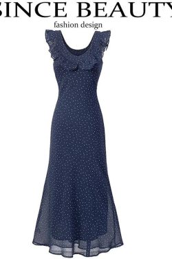 Lace Trim Polka Dot Dress with Flutter Sleeves and Waist Tie - Slim Fit Summer 2025 Women's Fashion