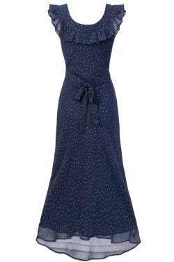 Lace Trim Polka Dot Dress with Flutter Sleeves and Waist Tie - Slim Fit Summer 2025 Women's Fashion