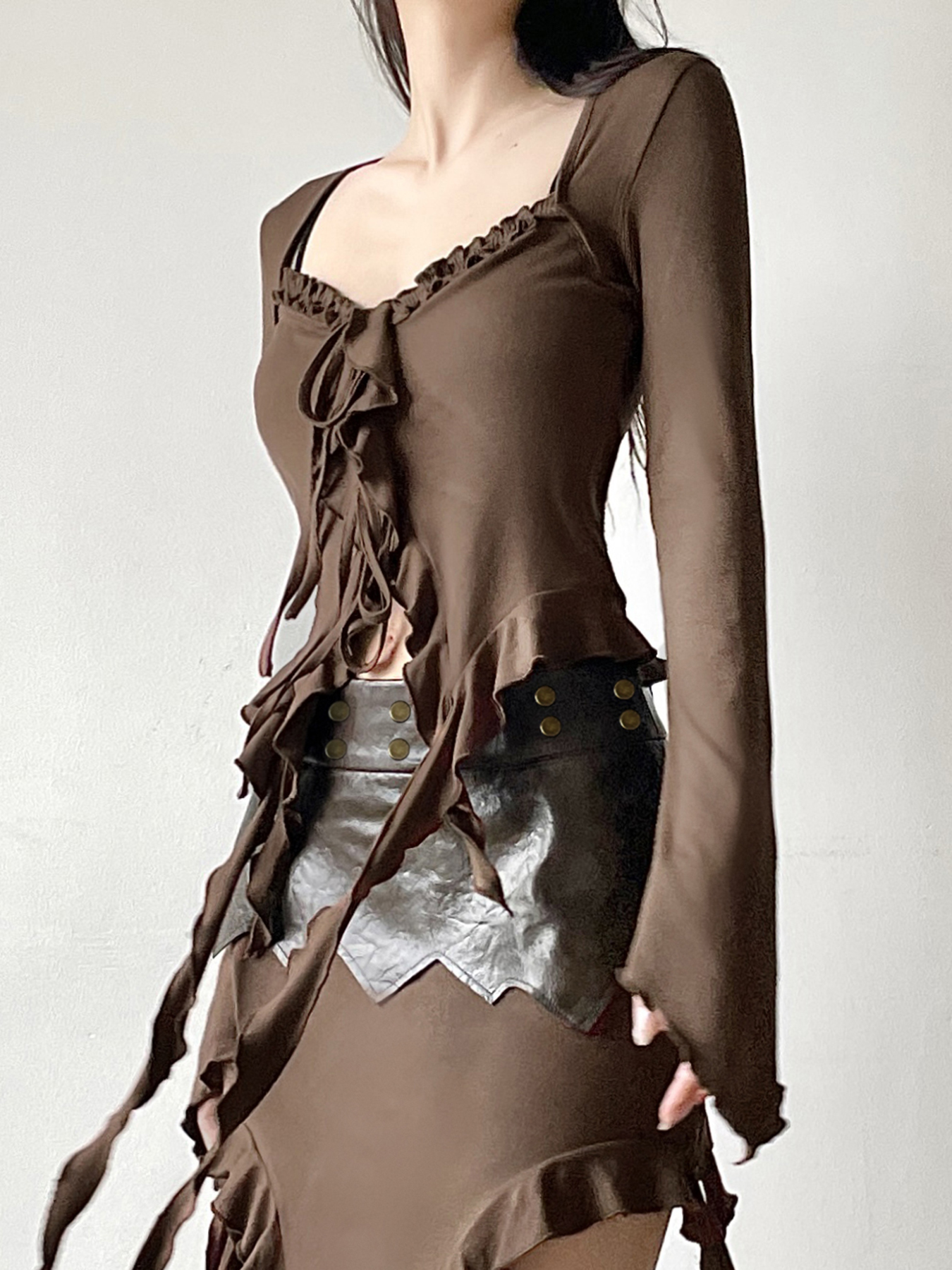 Lace-Trimmed Flowing Cardigan Top for Women - Vintage-Inspired Bell Sleeve Design, Niche Style, Bohemian Fashion Lace-Trimmed Flowing Cardigan Top for Women - Vintage-Inspired Bell Sleeve Design, Niche Style, Bohemian Fashion