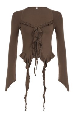 Lace-Trimmed Flowing Cardigan Top for Women - Vintage-Inspired Bell Sleeve Design, Niche Style, Bohemian Fashion