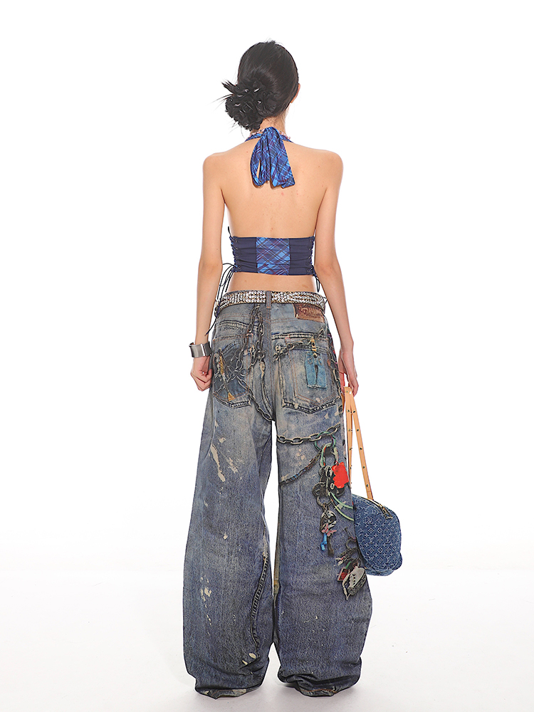 Lace-Up Blue Plaid College Tank Top for Women - 2025 Summer American Millennial Y2K Style Lace-Up Blue Plaid College Tank Top for Women - 2025 Summer American Millennial Y2K Style