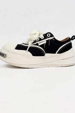 Lace-Up Canvas Shoes for Men and Women, Thick-Soled Height-Increasing Retro Sneakers, Niche National Trend Black Couple Shoes