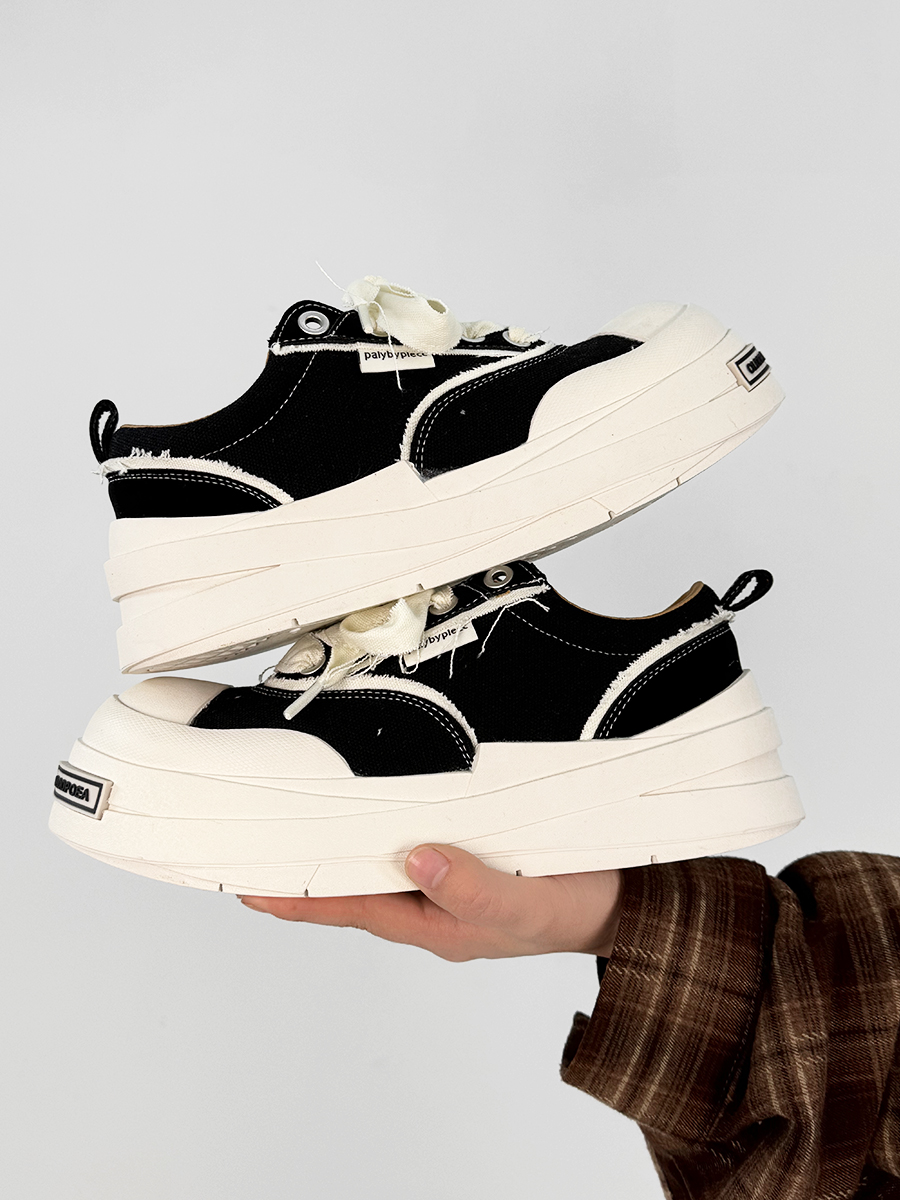 Lace-Up Canvas Shoes for Men and Women, Thick-Soled Height-Increasing Retro Sneakers, Niche National Trend Black Couple Shoes Lace-Up Canvas Shoes for Men and Women, Thick-Soled Height-Increasing Retro Sneakers, Niche National Trend Black Couple Shoes