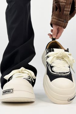 Lace-Up Canvas Shoes for Men and Women, Thick-Soled Height-Increasing Retro Sneakers, Niche National Trend Black Couple Shoes