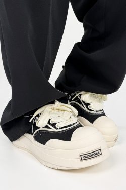 Lace-Up Canvas Shoes for Men and Women, Thick-Soled Height-Increasing Retro Sneakers, Niche National Trend Black Couple Shoes