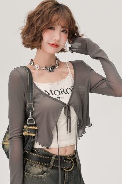 Lace-Up Long Sleeve Cardigan for Women - American Style Spicy Girl Sun Protection Top - Thin, Cool Summer Fashion